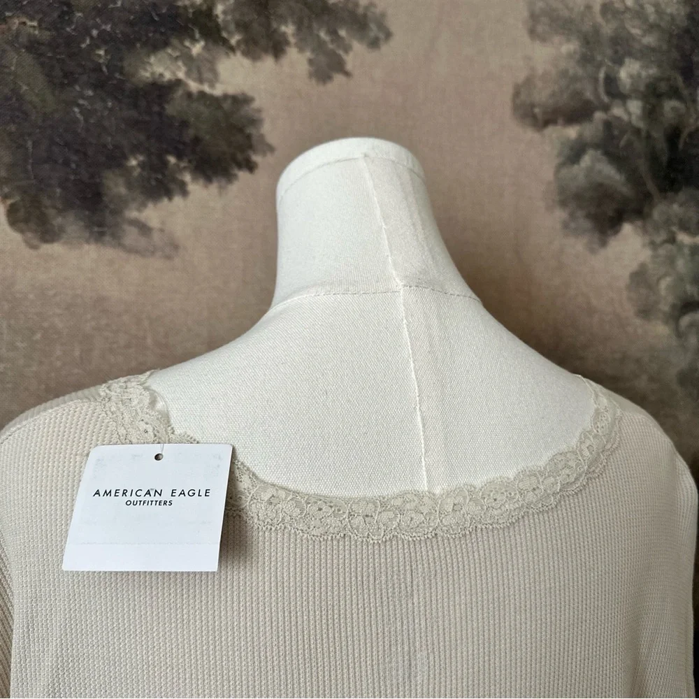 American Eagle Outfitters Cream Lace Trim Blouse - Picture 4 of 4